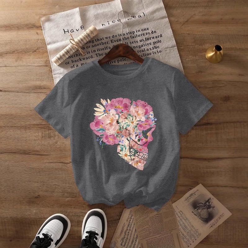 Independent Station Women'S Tops Round Neck Cartoon Printed Short-Sleeved T-Shirt-M - Image 5
