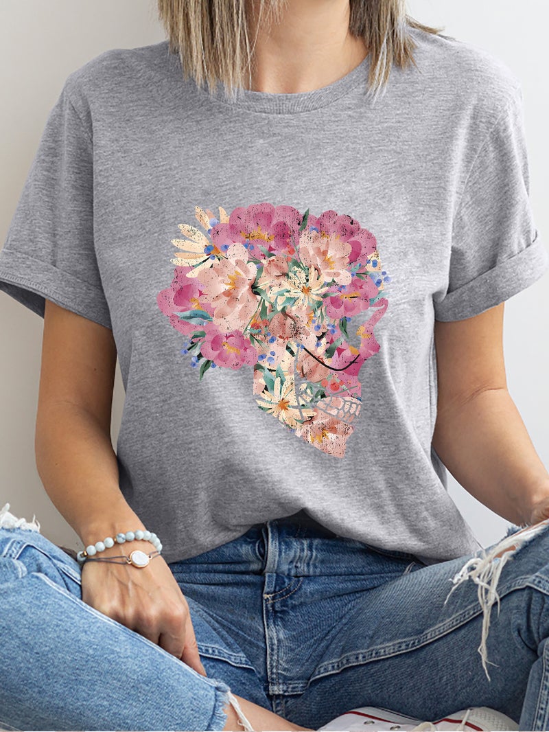 Independent Station Women'S Tops Round Neck Cartoon Printed Short-Sleeved T-Shirt-M - Image 1