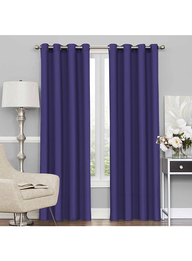 The Bros Blackout Curtains, for Living/Bedroom. Premium Faux Silk, Rich Polyester. Light Blocking, Thermal Insulation, Noise Reduction. Grommet. Solid Violet, 2 Panels, 215cm/7ft - Image 1