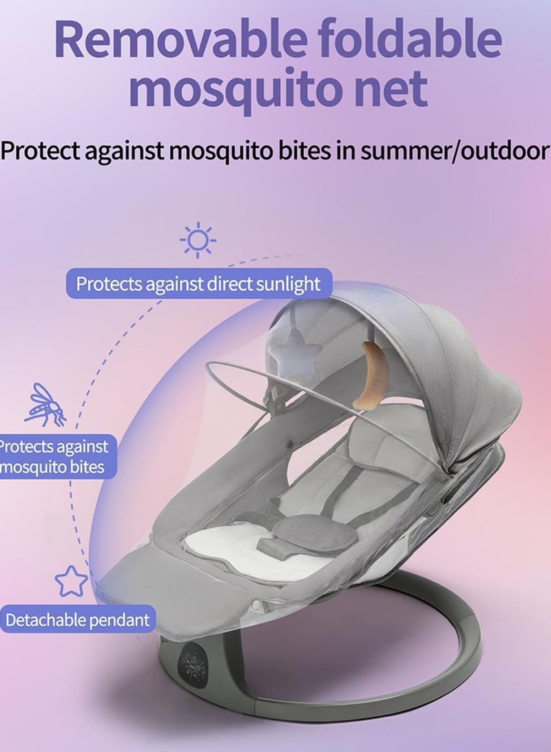 Rightsure Electric Baby Swing for Infants - Adjustable Baby Rocker Footrest, 5 Speeds, Plate, Mosquito Net, Bluetooth Support,8 Lullabies, Adapter & Battery Operated, Bluetooth Support, Remote Control, Indoor & Outdoor Use, Gray - Image 4