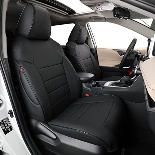 EKR Custom Fit RAV4 Car Seat Covers for Select Toyota RAV4 2019 2020 2021 2022 2023 2024 2025 LE,XLE,XLE Premium,Limited - Full Set,Leather(Black) - Image 1