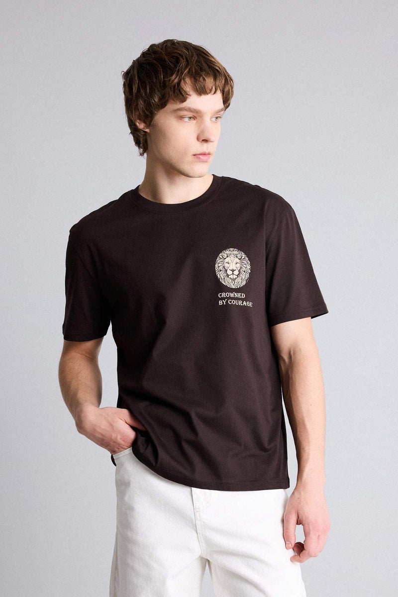 DeFacto 100% Cotton Regular Fit Printed Short Sleeve T-Shirt - Image 3