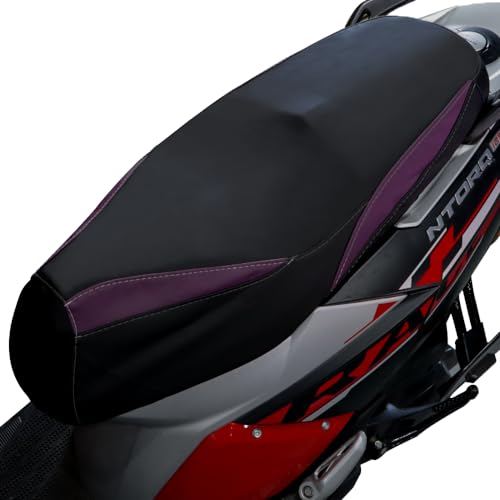 TVS Bike Seat Cover NTORQ for Sweat Free Comfortable Riding |Absorbs Micro-Shocks and Road Jerks | Heat Protection | Nylon | Black-Purple - Image 1