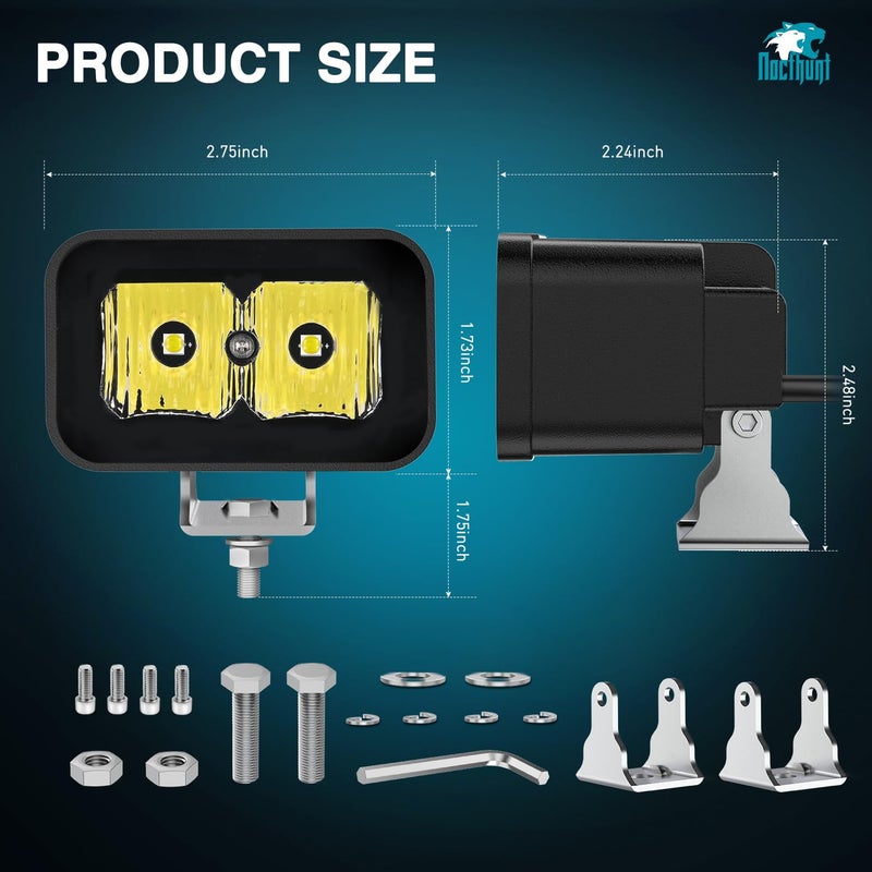 Nilight Motorcycle LED Pods 2 PCS 3 Inch 10 W Flood Beam Square Mini Driving Offroad Side Ditch Lights Built-in EMC for Tractor Truck Motorbike Boat ATV - Image 2