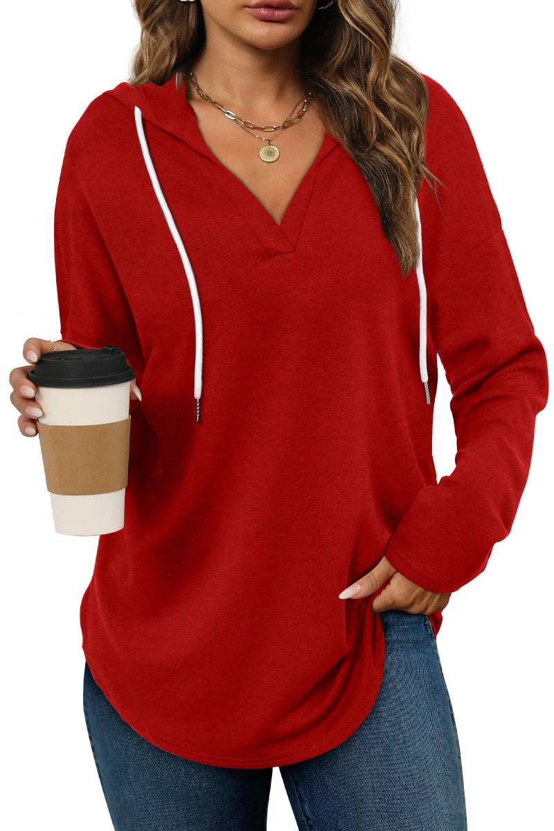 Bofell Christmas Sweaters for Women V Neck Long Sleeve Shirts Casual Tops Bright Red Sweater for Woman L - Image 1