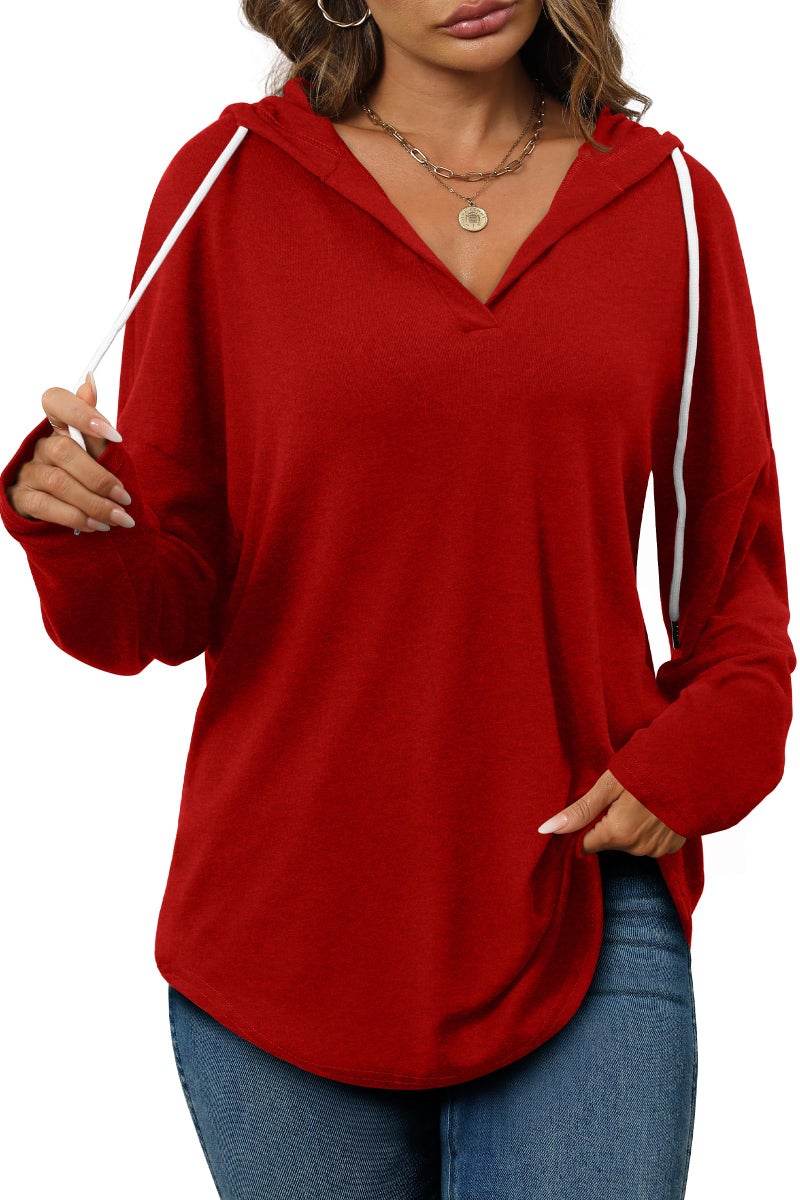 Bofell Christmas Sweaters for Women V Neck Long Sleeve Shirts Casual Tops Bright Red Sweater for Woman L - Image 2
