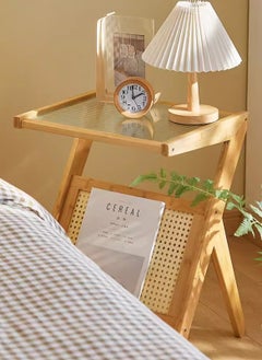 Sharpdo SHARPDO Rattan Side Table, Mid Century Nightstand, Bamboo Accent Bedside Tables, Glass Coffee Tables, Boho Wooden End Table with Storage for Small Space, Living Room and Bedroom 45*37*56CM  - Image 2