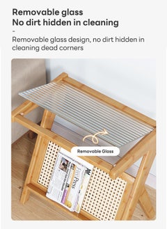 Sharpdo SHARPDO Rattan Side Table, Mid Century Nightstand, Bamboo Accent Bedside Tables, Glass Coffee Tables, Boho Wooden End Table with Storage for Small Space, Living Room and Bedroom 45*37*56CM  - Image 4
