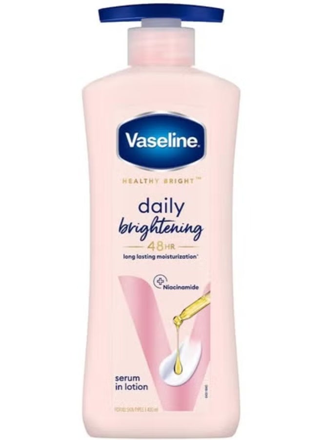 Vaseline Healthy Bright, Daily Brightening Daily Moisturizer,  for Glowing Skin, with Vitamin B3, Visibly Radiant Skin in 2 Weeks, Lightweight, Non-sticky, Non-Oily Body Lotion, for Dry Skin 400 ml,