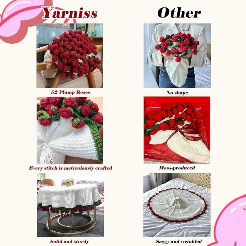 Yarniss يارنيس بطانية باقة زهور كروشيه، بطانية ورد مصنوعة يدويا، زهور مستديرة ناعمة وخفيفة الوزن، هدايا رومانسية لعيد الميلاد، ديكور المنزل - Image 3