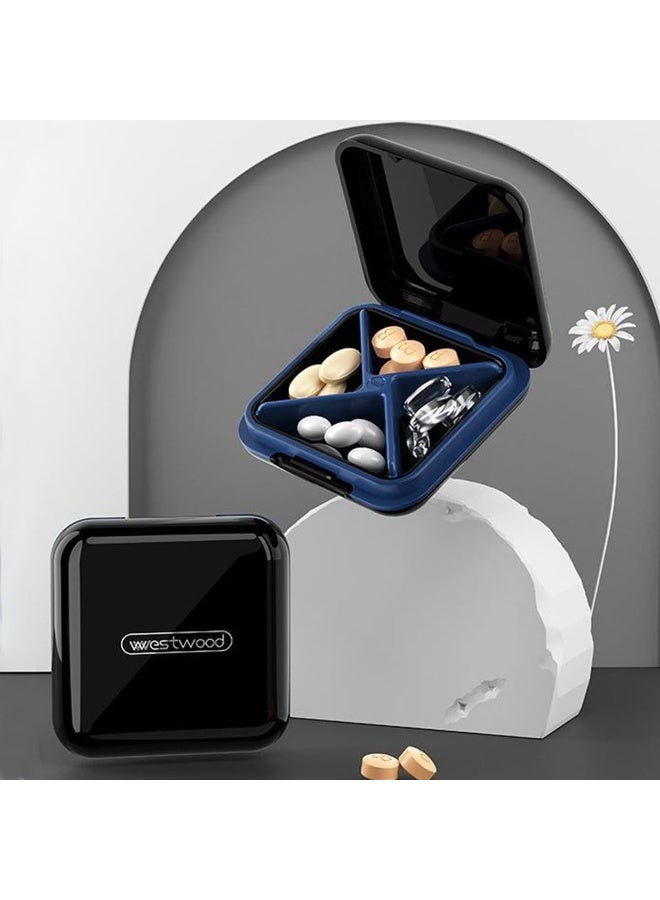 Pill Organizers With Four Compartments, Portable Pill Cases, Compact Pill Box, Waterproof Sealing Pill Container for Purse Pockets, Medicine Holder For Vitamins, Medication, Supplements Fish Oil