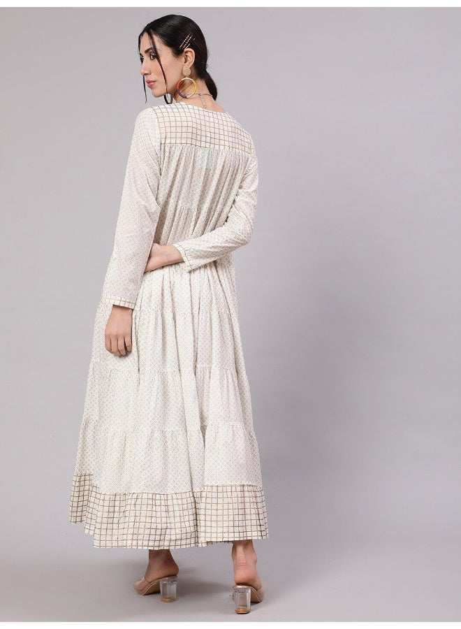 AKS White Gold Print Tiered Maxi Dress  - Image 4