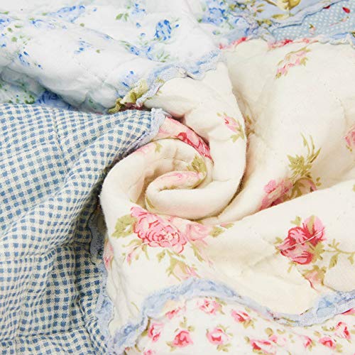 Cozyholy Original 100% Cotton Quilt Queen Size Blue Floral Patchwork Quilted Throw Blanket, Reversible Bedspread Coverlet Vintage Shabby Chic Bedding Quilt for Bed Couch Sofa - Image 5