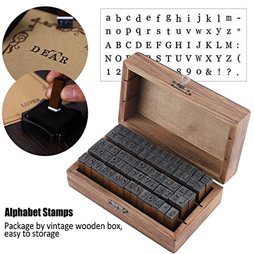 Ejoyous Letter Stamp 70 Pieces Wood Rubber Alphabet Letters Numbers Symbols Stamps Set, Vintage Wooden Craft Stamps with Storage Box for Scrapbook, Diary Card Making, Crafting - Image 2