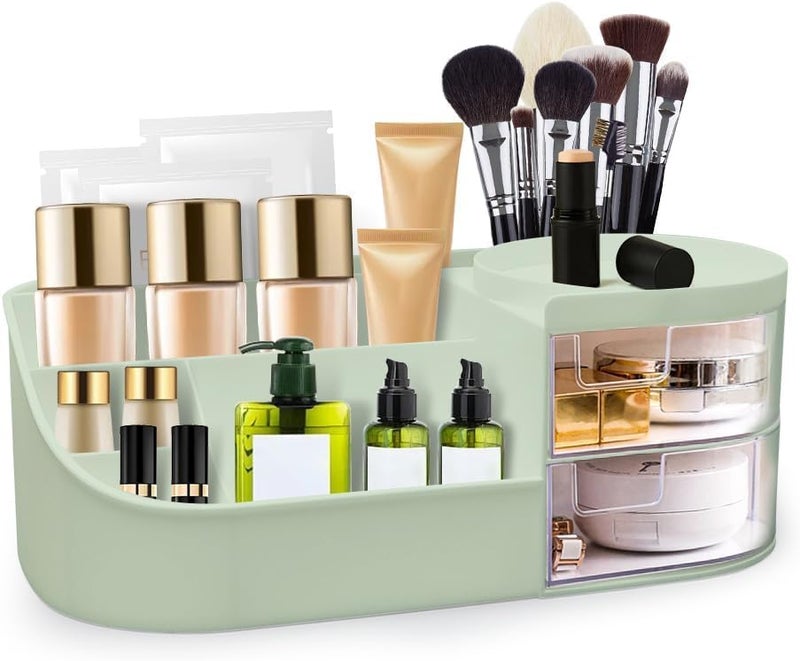 MEGHARSH Makeup Desk Cosmetic Storage Box Organizer with Drawers for Dressing Table,Bathroom Counter, Elegant Vanity Holder for Brushes, Eyeshadow, Lotions, Lipstick (Pista) - Image 3