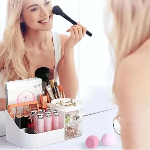MEGHARSH Makeup Desk Cosmetic Storage Box Organizer with Drawers for Dressing Table,Bathroom Counter, Elegant Vanity Holder for Brushes, Eyeshadow, Lotions, Lipstick (Pista) - Image 4