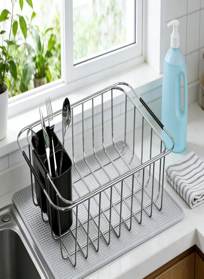 SANNO Dish Rack Utensil Holder, Hanging Cutlery Drainer Caddy with Hooks, 2 Compartment Flatware Organizer for Forks, Spoons, Knives, Fits Over Most Dish Drying Racks, Black - Image 5
