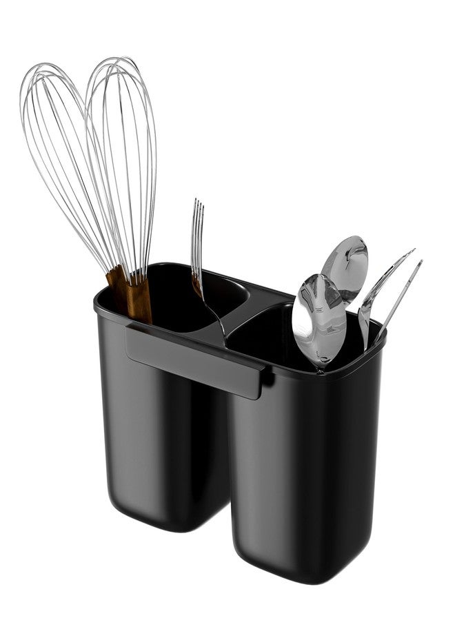 SANNO Dish Rack Utensil Holder, Hanging Cutlery Drainer Caddy with Hooks, 2 Compartment Flatware Organizer for Forks, Spoons, Knives, Fits Over Most Dish Drying Racks, Black - Image 4