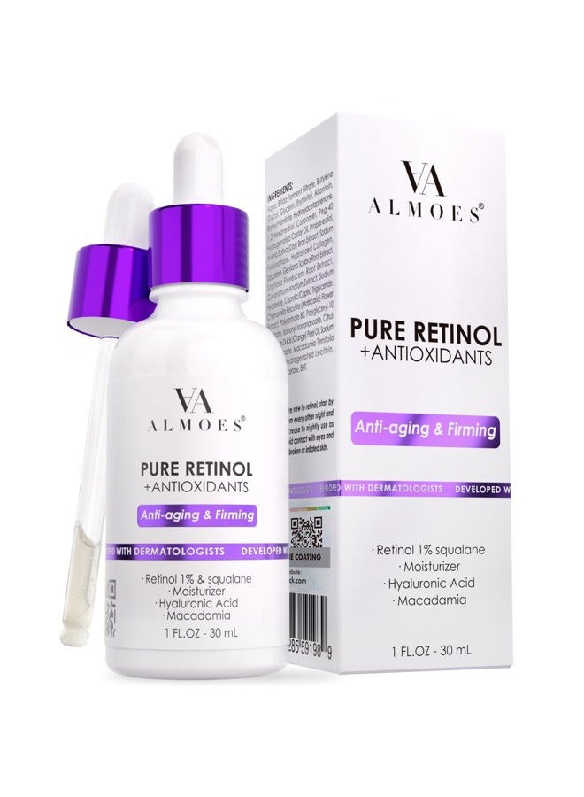 AA almoes Almoes Retinol Serum for Face,Moisturising Serum for Face with Macadamia,Firming Skin,Antioxidant,Increase Skin Elasticity,Hyaluronic Acid Serum,Face Serum for Women,Serum for Face,Face Care,1 Fl Oz - Image 1