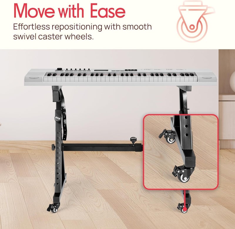 Pyle Universal Electronic Piano, Black Heavy-Duty Z Style Keyboard Stand with Locking Wheels, Adjustable Height and Width, Portable Organ Holder Rack, Collapsible Design (PKSTZ88) - Image 4