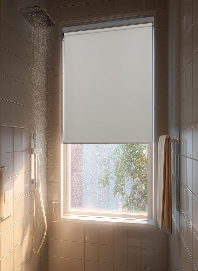 HESTIA No Drill Cordless Blackout Roller Shades Screwless Waterproof Shower Window Blinds, Auto-Retraction Easy Install Blind for Bathroom/Kitchen/Office/Exterior, White, 22.5" W x 54" H - Image 1