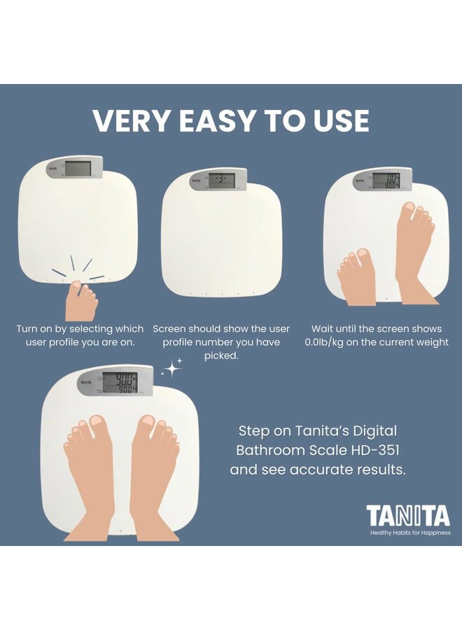 TANITA Tanita HD-351 Japan Technology Digital Bathroom Weight Scale- 440 lbs Capacity - Accurate & Precise with 5 Multi-User Convenience, Previous & Current Weight Memory - 2" Easy to Read Large Display - Image 5