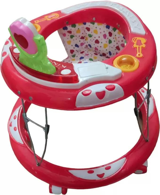 Maanit Walker with Foldable, Cushion Seat | Activity Walker for Baby with Musical Toy Bar | Walker Baby 6-18 Months Boys Girls (Red) - Image 1