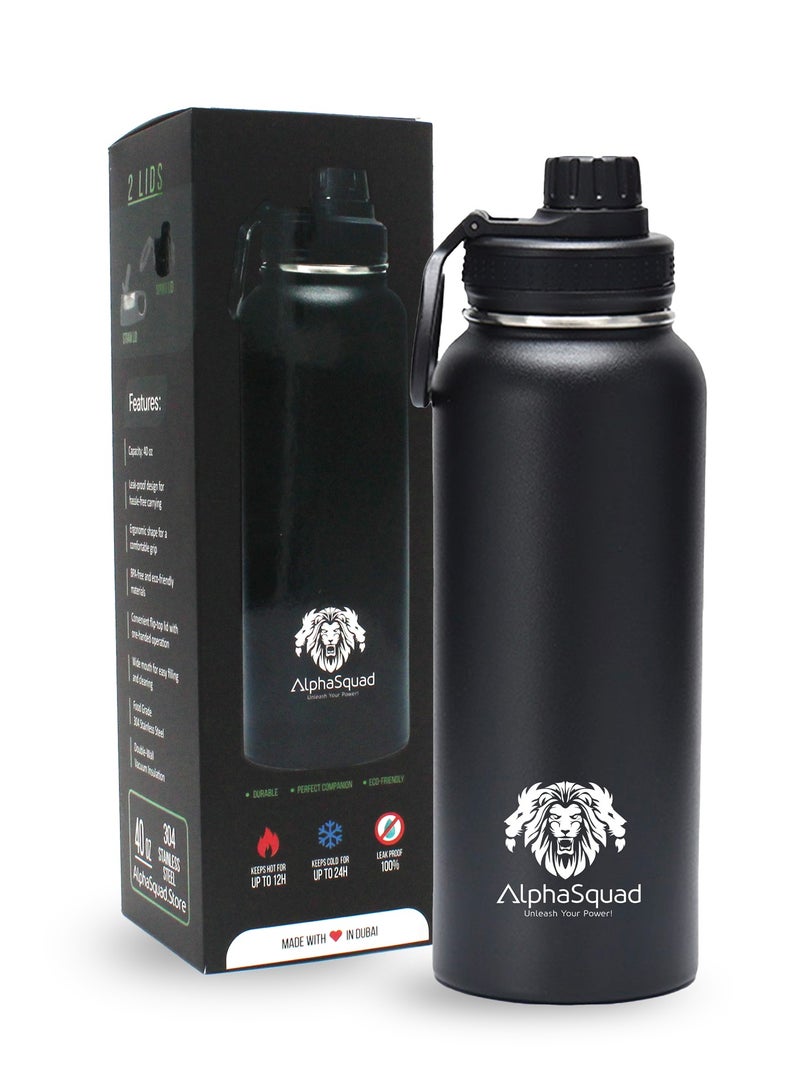 ألفاسكواد قارورة معزولة مفرغة من الهواء من ALPHASQUAD بسعة 40 أونصة / 1200 مل، زجاجة مياه رياضية مزدوجة الجدار من الفولاذ المقاوم للصدأ من سلسلة Thermolab مع غطاء من القش - Image 2