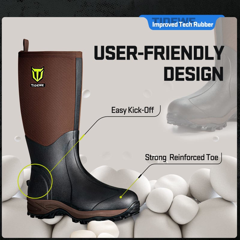 TIDEWE Rubber Neoprene Boots Men And Women, Waterproof Sturdy 6mm Neoprene Boot, Rain Boot Hunting Boot Arctic Outdoor Boot Men Size 11 Brown - Image 5