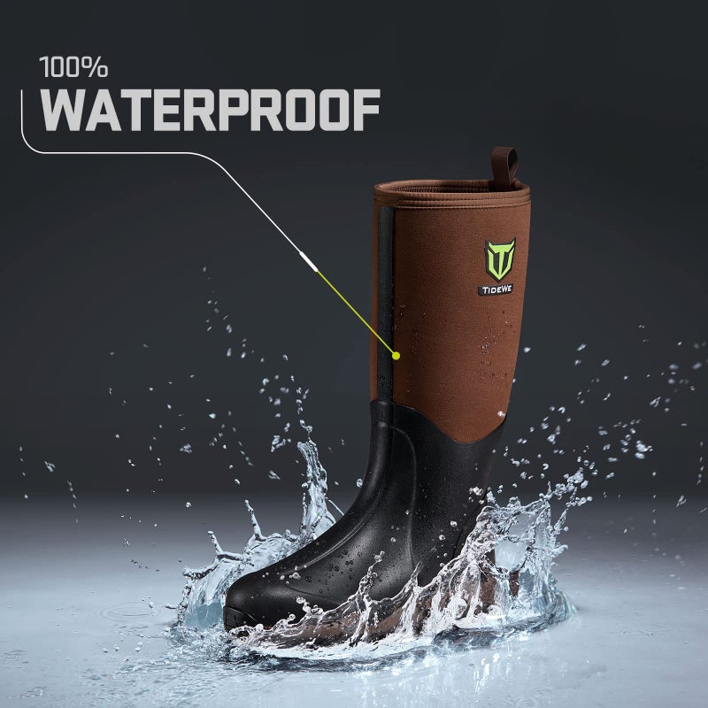 TIDEWE Rubber Neoprene Boots Men And Women, Waterproof Sturdy 6mm Neoprene Boot, Rain Boot Hunting Boot Arctic Outdoor Boot Men Size 11 Brown - Image 2