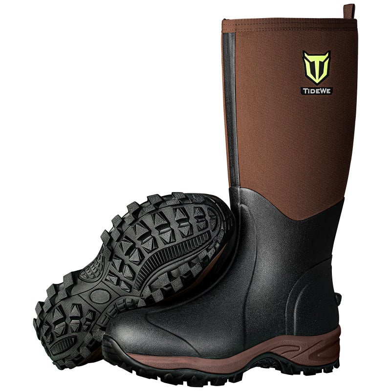 TIDEWE Rubber Neoprene Boots Men And Women, Waterproof Sturdy 6mm Neoprene Boot, Rain Boot Hunting Boot Arctic Outdoor Boot Men Size 11 Brown - Image 1