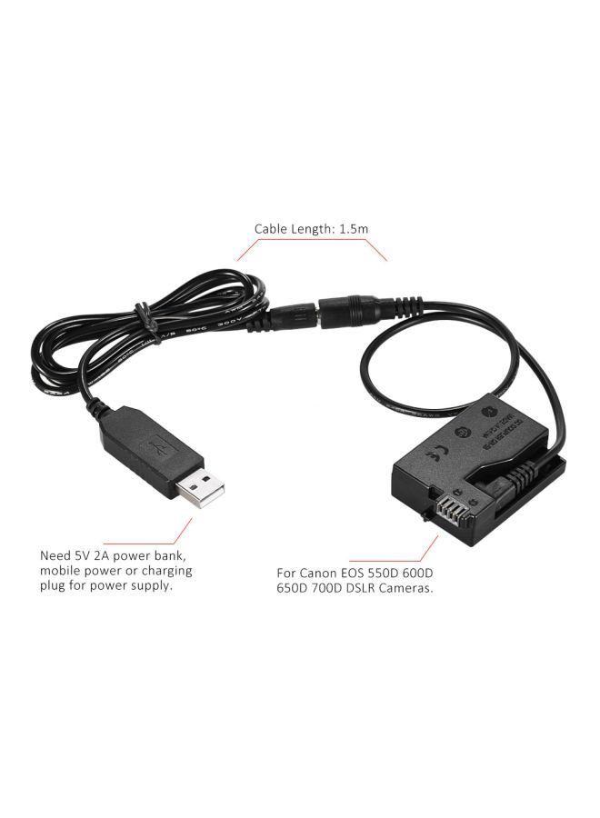 NIBEMINENT DR-E8 Dummy Battery With DC Power Bank USB Adapter For Canon Cameras Black  - Image 3