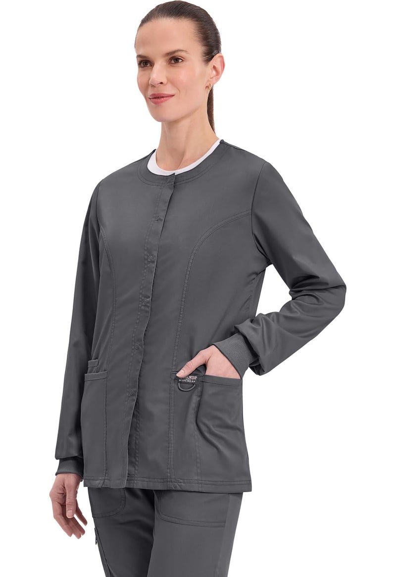 Cherokee Women's Snap Front Warm-up Jacket, Pewter, Large - Image 3