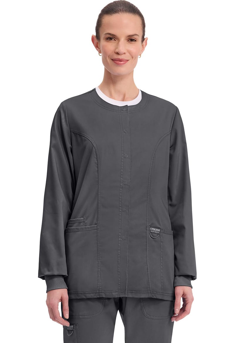 Cherokee Women's Snap Front Warm-up Jacket, Pewter, Large - Image 1
