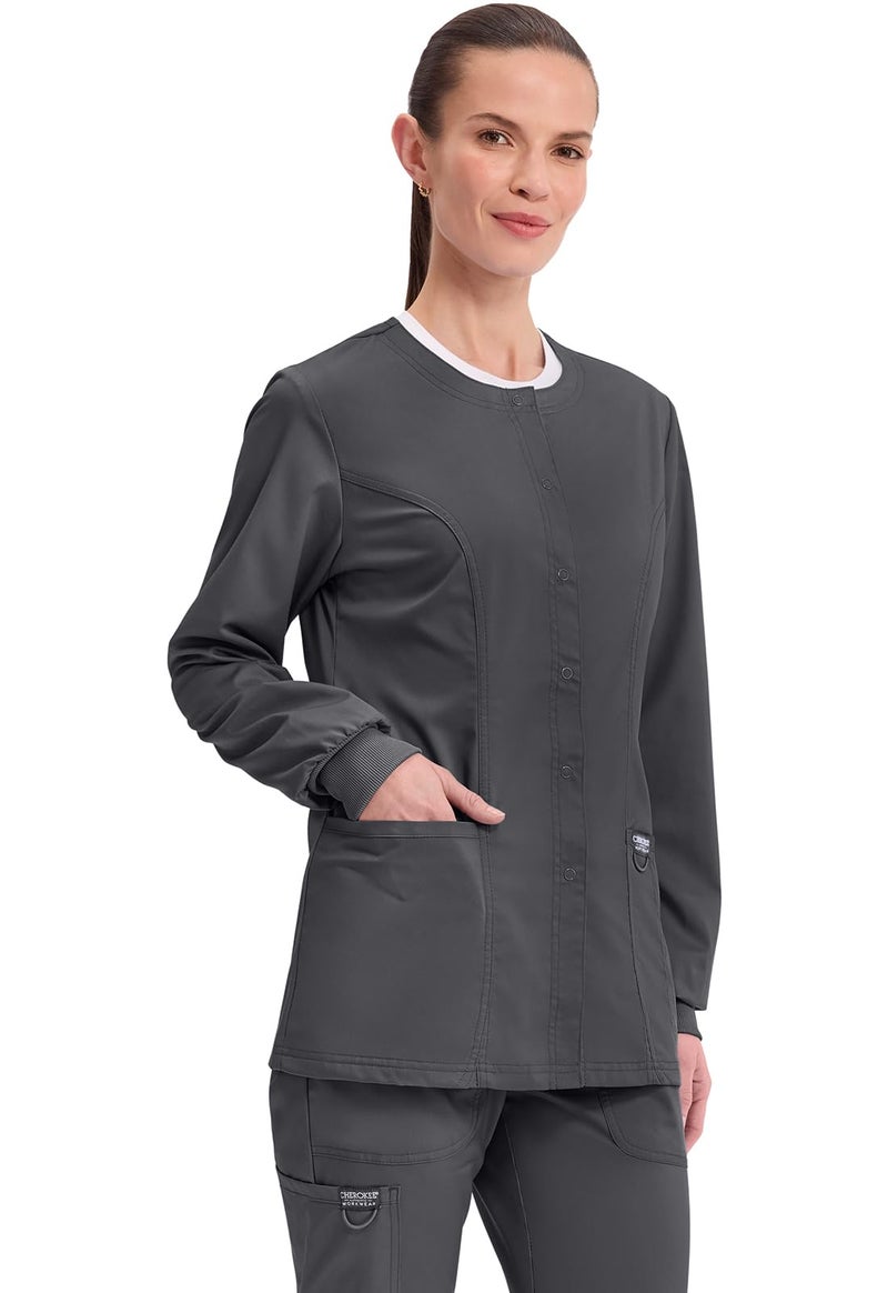 Cherokee Women's Snap Front Warm-up Jacket, Pewter, Large - Image 5