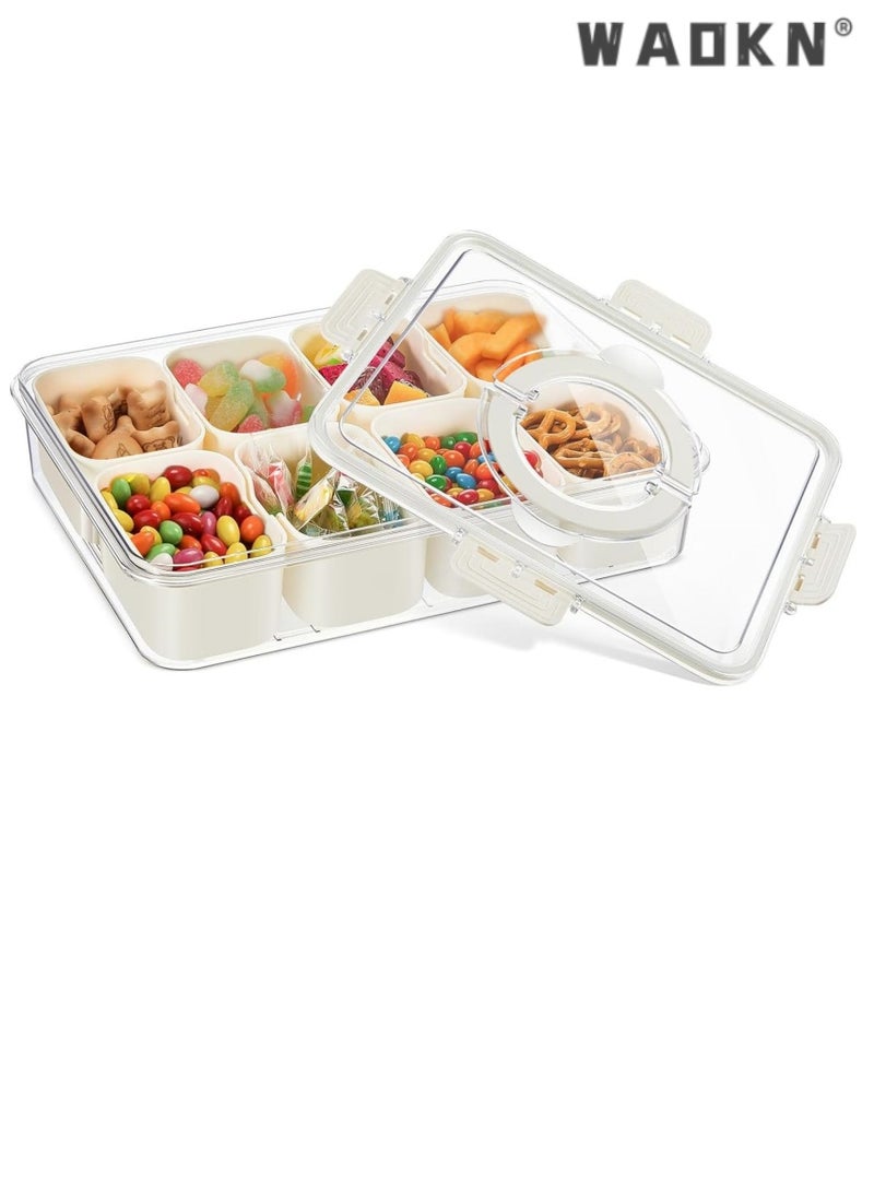 WAOKN Divided Serving Tray with Lid and Handle - Snackle Box Charcuterie Container for Portable Snack Platters - Clear Organizer for Candy, Fruits, Nuts, Snacks - Perfect for Party, Entertaining - Image 1