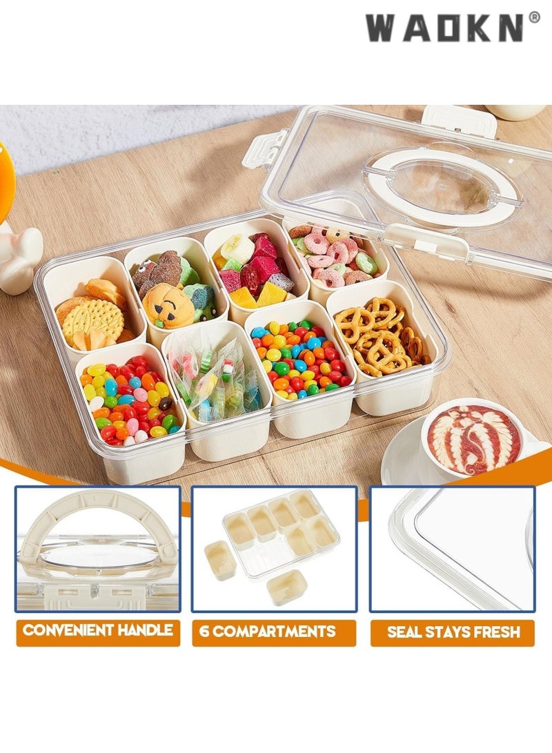 WAOKN Divided Serving Tray with Lid and Handle - Snackle Box Charcuterie Container for Portable Snack Platters - Clear Organizer for Candy, Fruits, Nuts, Snacks - Perfect for Party, Entertaining - Image 3
