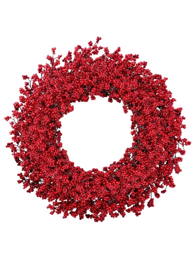Home Care إكليل عيد الميلاد 40 سم - إكليل شتوي صناعي بالتوت الأحمر | إكليل زخرفي مقاوم للعوامل الجوية للديكور الداخلي والخارجي في العطلات - Image 1