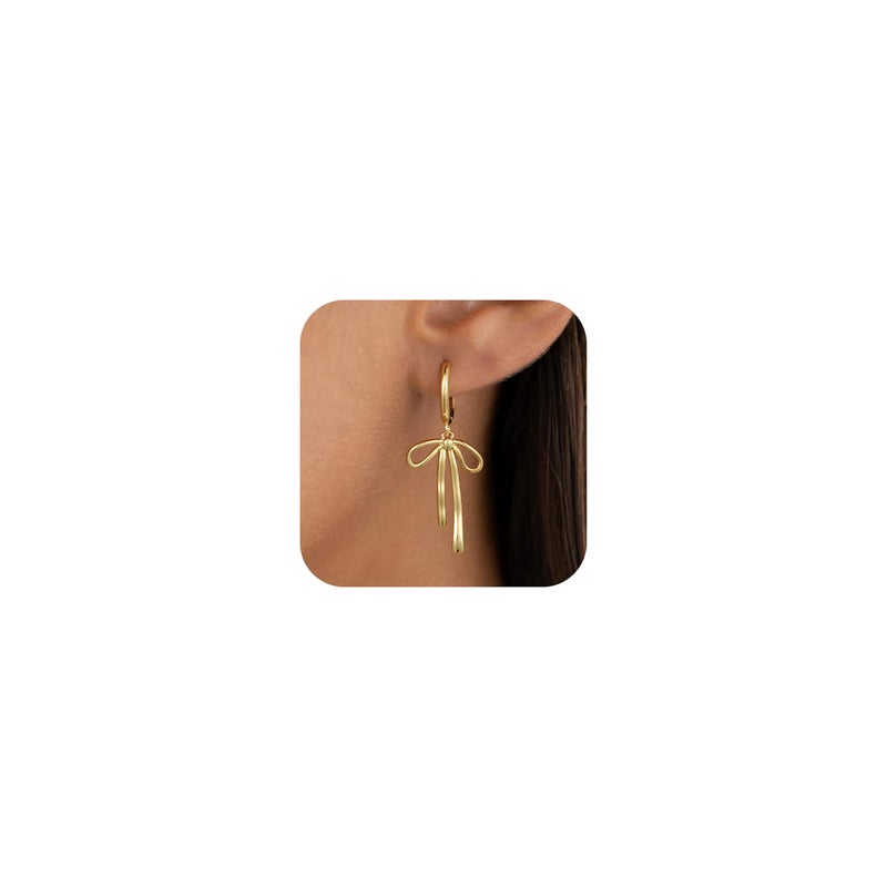 JIAOGE Gold Hoop Earrings for Women - Bow Earrings Gold Earrings for Women Hypoallergenic Huggie Earrings for Girls 6 7 8 9 10 11 12 Year Old Girl Birthday Gifts for Girls Stuff Bridesmaid Gifts - Image 1