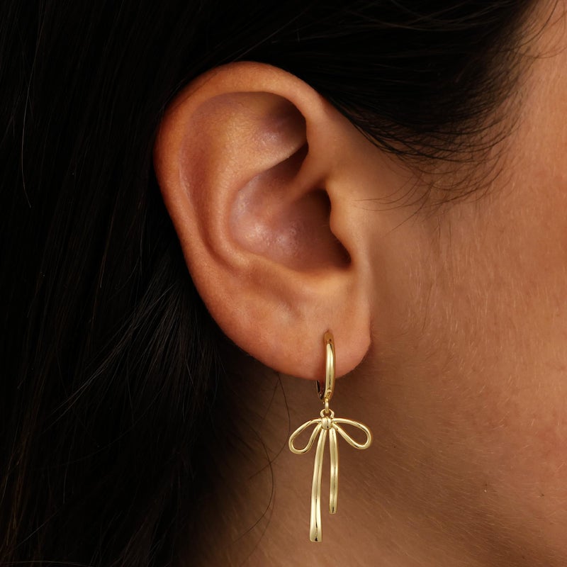 JIAOGE Gold Hoop Earrings for Women - Bow Earrings Gold Earrings for Women Hypoallergenic Huggie Earrings for Girls 6 7 8 9 10 11 12 Year Old Girl Birthday Gifts for Girls Stuff Bridesmaid Gifts - Image 3