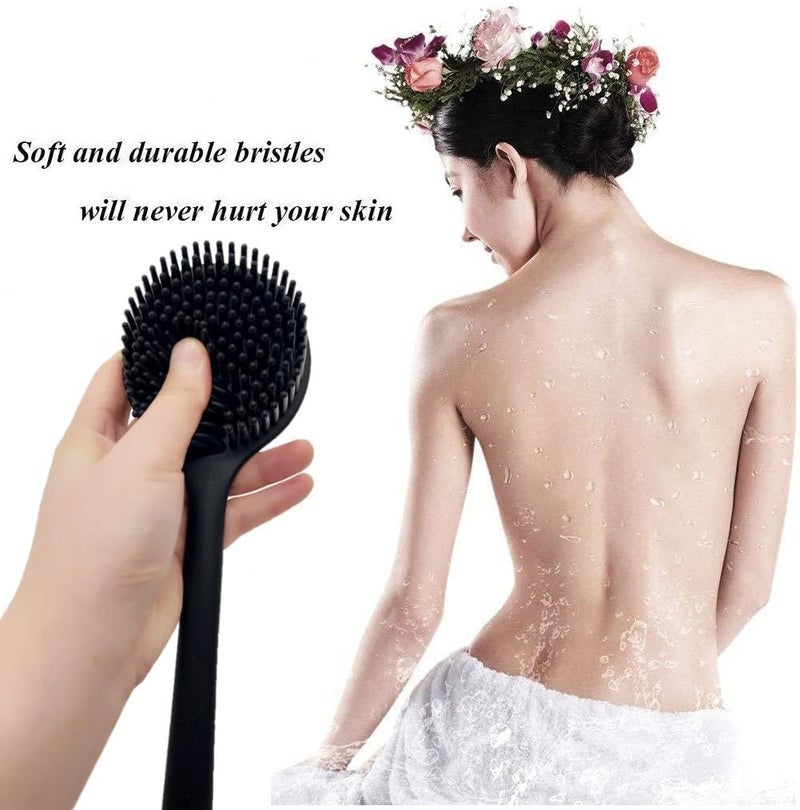 Brewup Premium Soft Silicon Bath Body Brush with Bristles - Body Scrubber Shower Brushes with Long Handle Exfoliating Back -Improves Skin‘s Health and Beauty - Bath Rich Foam For Men and Women (Grey) - Image 3