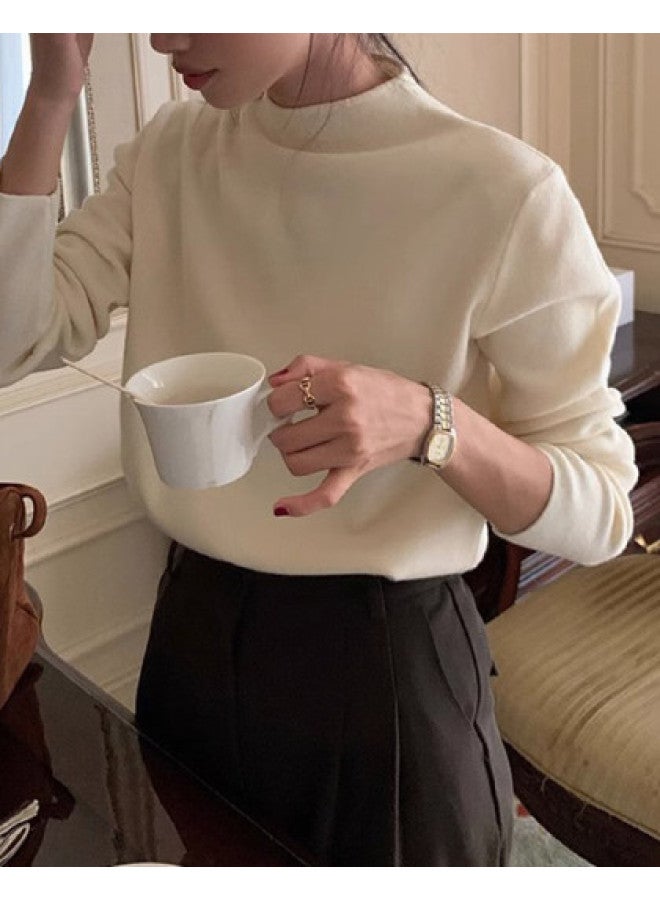 Modal سويتر نسائي بلون موحد بياقة نصفية، مثالي للتنسيق في الربيع والخريف. يتميز بتصميم بسيط وأنيق، عصري وراقي، مع قماش مريح وصديق للبشرة ودافئ، مثالي كطبقة أساسية. - Image 1