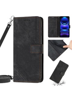 HuHa Case Cover For Xiaomi Redmi 9A / 9i India / 9AT Skin Feel Stripe Pattern Leather Phone Case with Lanyard Black 