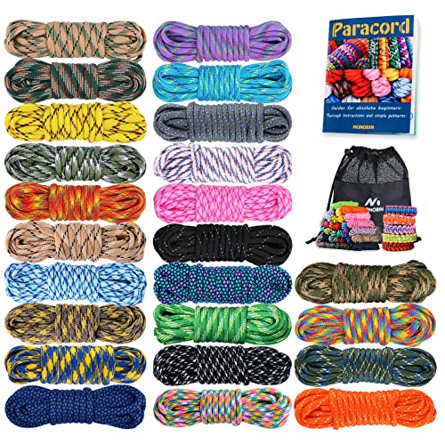 MONOBIN 24 Colors 10ft Paracord Rope with Instruction, Paracord 550 Combo kit, Multifunction Parachute Cord for Making Paracord Bracelets, Lanyard, Dog Collar, Idea for Gift (24 Colors B) - Image 1