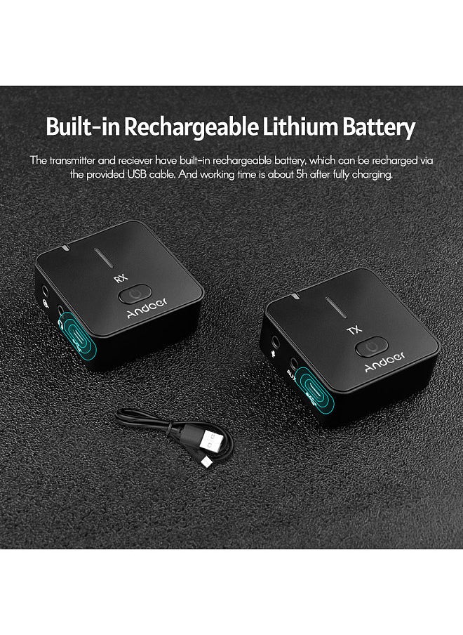 ANDOER - Andoer MX5 2.4G Wireless Recording Microphone System with Transmitter Receiver Clip-on Lavalier Mic 50M Effective Range Built-in Rechargeable Battery - Image 1