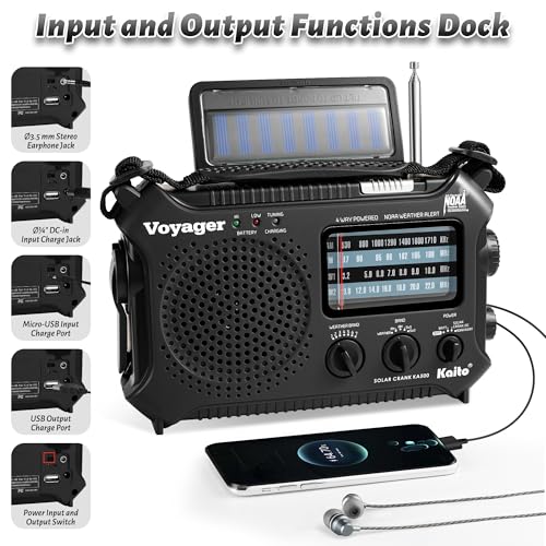 Kaito KA500 5-way Powered Emergency AM/FM/SW NOAA Weather Alert Radio with Solar,Dynamo Crank,Flashlight and Reading Lamp, Color Black - Image 4
