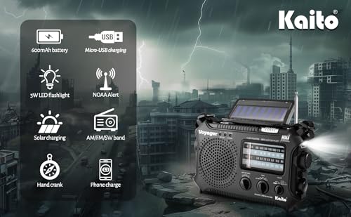Kaito KA500 5-way Powered Emergency AM/FM/SW NOAA Weather Alert Radio with Solar,Dynamo Crank,Flashlight and Reading Lamp, Color Black - Image 5