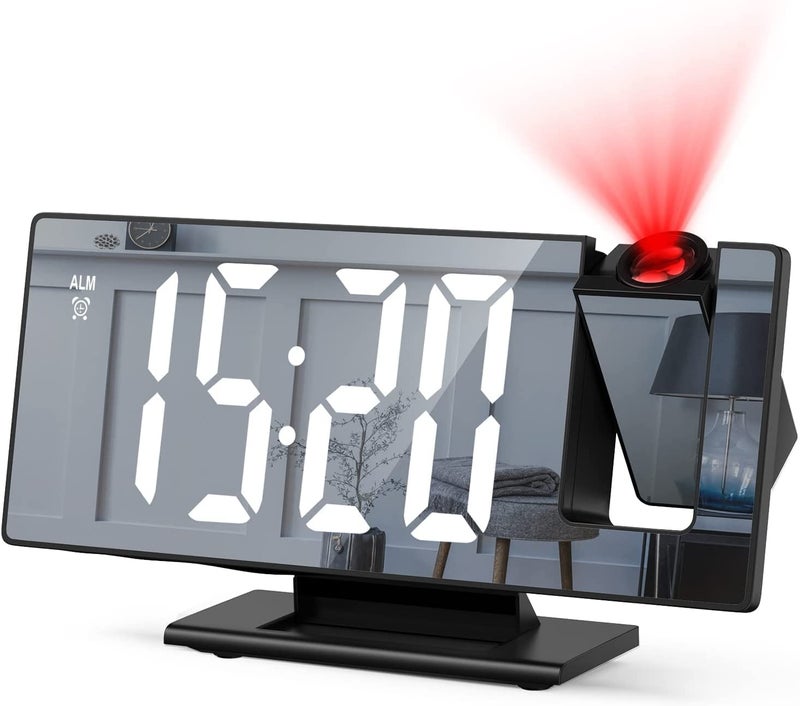 Ankilo Newest 180 Projection Alarm Clock Digital Alarm Clock for Bedroom with 78 inch Mirror Surface 4Level Brightness Auto Dimmer Mode Snooze Function 1224H Display for Home Bedroom Office