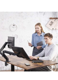 بيوينتي NEW Dual Arm Monitor Desk Mount – Height Adjustable, Tilt  Swivel Gas Spring Stand for 13 to 27 Screens, VESA Bracket Arm, Counterbalance Design (STAND-V002O)  - Image 2