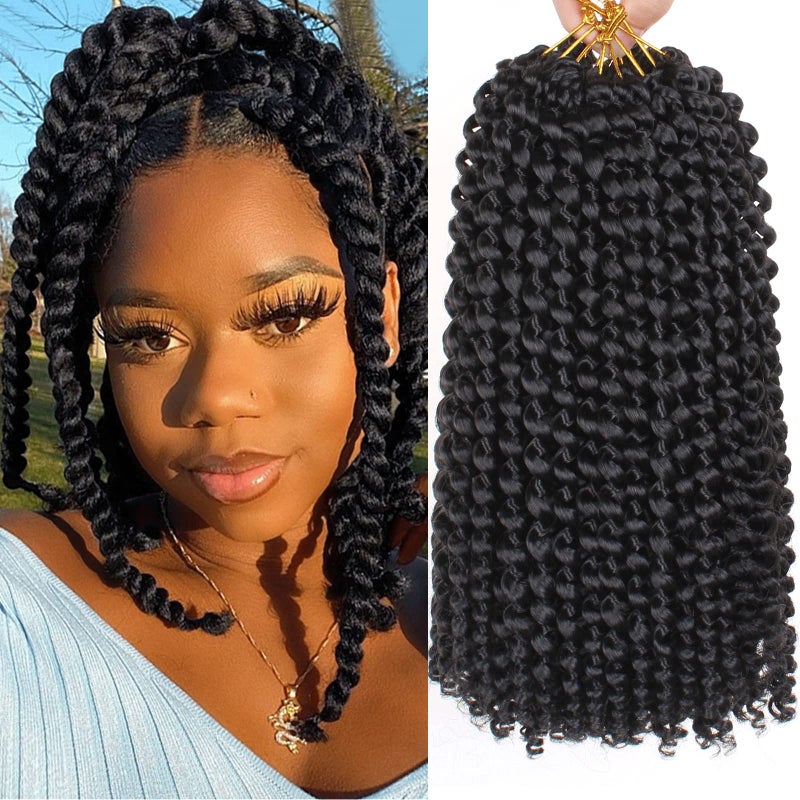 Leeven 12 Inch Water Wave Crochet Hair For Passion Twists 7 Packs Short Bob Passion Twist Hair for Butterfly Locs Natural Black Synthetic Spring Twist Braiding Hair for Women 1B
